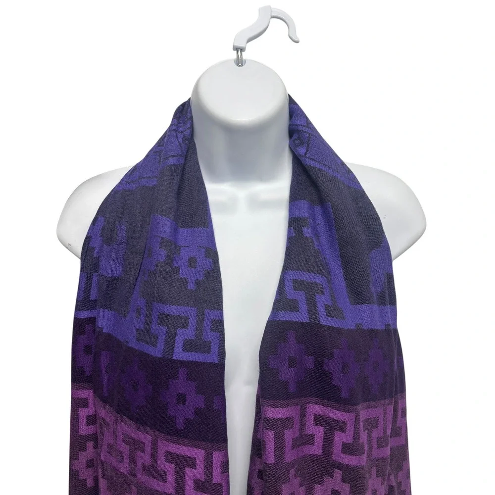 Purple Andean Llama Geometric Sun Motif Fringed Shawl Wrap‎ Scarf